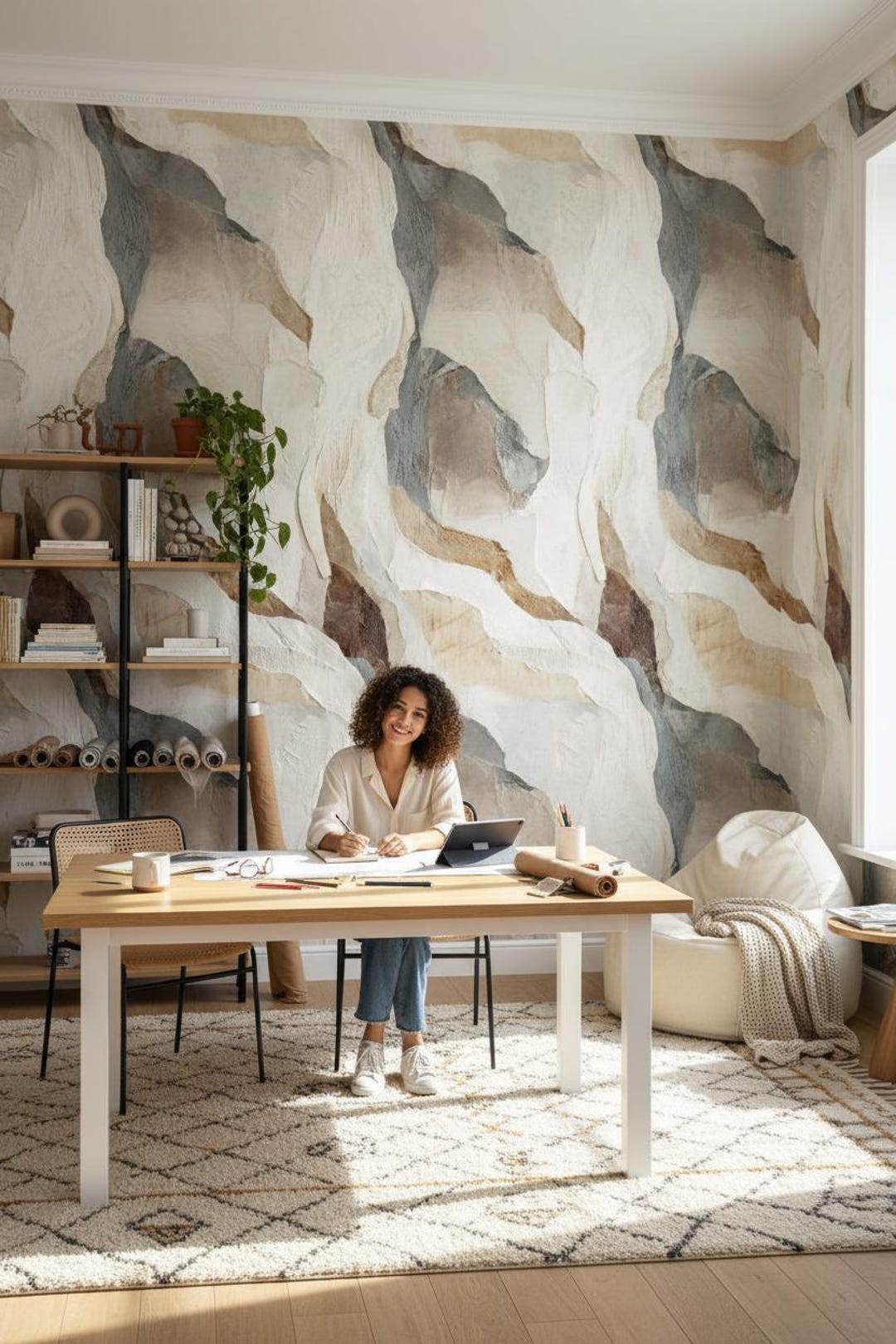 Elegant decorative wallpaper in a bright residential interior
